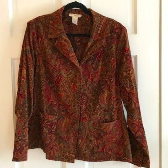 Susan Graver Shirt Jacket Large Brown Paisley - Picture 1 of 6